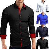 Men Business Dress Shirt Men's Autumn Casual Formal Solid Slim Fit Long Sleeve Dress Shirt Top Blouse Men Chemise Homme