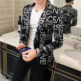 Unique designs Stage Costume Tuxedos Blazer Men Slim fit Letter Floral print Suit Mens Blazer Jacket White Black