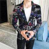 Unique designs Stage Costume Tuxedos Blazer Men Slim fit Letter Floral print Suit Mens Blazer Jacket White Black