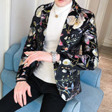 Unique designs Stage Costume Tuxedos Blazer Men Slim fit Letter Floral print Suit Mens Blazer Jacket White Black