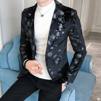 Unique designs Stage Costume Tuxedos Blazer Men Slim fit Letter Floral print Suit Mens Blazer Jacket White Black