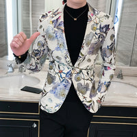 Unique designs Stage Costume Tuxedos Blazer Men Slim fit Letter Floral print Suit Mens Blazer Jacket White Black