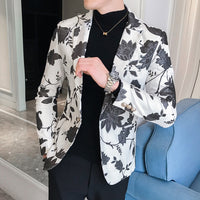 Unique designs Stage Costume Tuxedos Blazer Men Slim fit Letter Floral print Suit Mens Blazer Jacket White Black