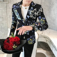 Unique designs Stage Costume Tuxedos Blazer Men Slim fit Letter Floral print Suit Mens Blazer Jacket White Black