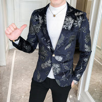 Unique designs Stage Costume Tuxedos Blazer Men Slim fit Letter Floral print Suit Mens Blazer Jacket White Black