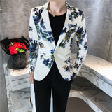 Unique designs Stage Costume Tuxedos Blazer Men Slim fit Letter Floral print Suit Mens Blazer Jacket White Black