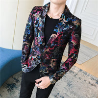 Unique designs Stage Costume Tuxedos Blazer Men Slim fit Letter Floral print Suit Mens Blazer Jacket White Black