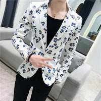 Unique designs Stage Costume Tuxedos Blazer Men Slim fit Letter Floral print Suit Mens Blazer Jacket White Black