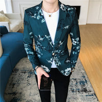 Unique designs Stage Costume Tuxedos Blazer Men Slim fit Letter Floral print Suit Mens Blazer Jacket White Black