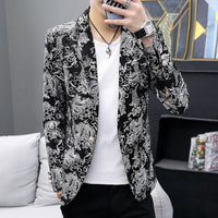 Unique designs Stage Costume Tuxedos Blazer Men Slim fit Letter Floral print Suit Mens Blazer Jacket White Black