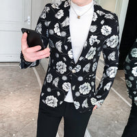 Unique designs Stage Costume Tuxedos Blazer Men Slim fit Letter Floral print Suit Mens Blazer Jacket White Black