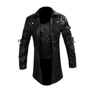 2019 Men Faux Leather Jackets Autumn Fashion Steampunk Gothic Turn Down Collar Motorcycle Jackets Male Zippers Leather Coat 3XL