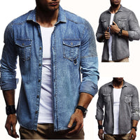 New arrival autumn long-sleeved shirts men shirt solid male denim fashion shirt tops men's jeans shirt