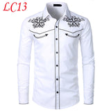 Stylish Western Cowboy Shirt Men Brand Design Embroidery Slim Fit Casual Long Sleeve Shirts Mens Wedding Party Shirt for Male