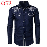 Stylish Western Cowboy Shirt Men Brand Design Embroidery Slim Fit Casual Long Sleeve Shirts Mens Wedding Party Shirt for Male