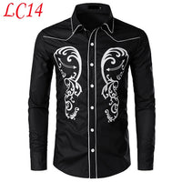 Stylish Western Cowboy Shirt Men Brand Design Embroidery Slim Fit Casual Long Sleeve Shirts Mens Wedding Party Shirt for Male