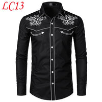 Stylish Western Cowboy Shirt Men Brand Design Embroidery Slim Fit Casual Long Sleeve Shirts Mens Wedding Party Shirt for Male