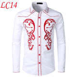 Stylish Western Cowboy Shirt Men Brand Design Embroidery Slim Fit Casual Long Sleeve Shirts Mens Wedding Party Shirt for Male