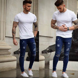 mens pants fashions  Jeans male Men's stretch jeans2019 Men's Jeans stretch hollow tight skin white hole riding to destroy  8.29