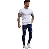 mens pants fashions  Jeans male Men's stretch jeans2019 Men's Jeans stretch hollow tight skin white hole riding to destroy  8.29