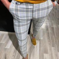 Fashion Mens Slim Fit Trousers Check Casual Pants Joggers Tartan Jogging Skinny Bottoms New Plus Size