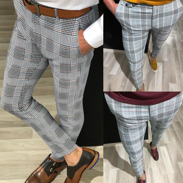 streetwear Men Casual Plaid Print Drawstring Elastic Waist Long Pants Trousers jaqueta pantalones hombre cargo pants men