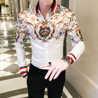 Paisley Shirt Men Baroque Gold Black Shirt Overhemden Heren Men Slim Fit Shirt Long Sleeve Button Shirt Party Club Chemise Homme