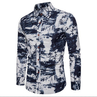 Fashion Spring Autumn Casual Men Shirt Slim Fit Flower Print Linen Shirt Long-sleeved Shirts Male Floral Social Masculina M-5XL