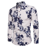 Fashion Spring Autumn Casual Men Shirt Slim Fit Flower Print Linen Shirt Long-sleeved Shirts Male Floral Social Masculina M-5XL