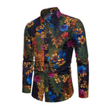 Fashion Spring Autumn Casual Men Shirt Slim Fit Flower Print Linen Shirt Long-sleeved Shirts Male Floral Social Masculina M-5XL