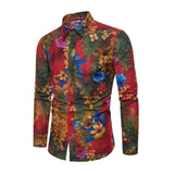 Fashion Spring Autumn Casual Men Shirt Slim Fit Flower Print Linen Shirt Long-sleeved Shirts Male Floral Social Masculina M-5XL