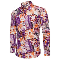 Fashion Spring Autumn Casual Men Shirt Slim Fit Flower Print Linen Shirt Long-sleeved Shirts Male Floral Social Masculina M-5XL