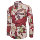 Fashion Spring Autumn Casual Men Shirt Slim Fit Flower Print Linen Shirt Long-sleeved Shirts Male Floral Social Masculina M-5XL