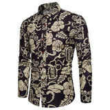 Fashion Spring Autumn Casual Men Shirt Slim Fit Flower Print Linen Shirt Long-sleeved Shirts Male Floral Social Masculina M-5XL