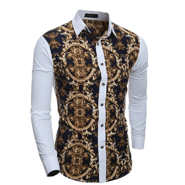 Men Shirt 2019 Spring Summer New 3D Print Patchwork Flower Shirt Fashion Trend Brand Clothing Slim Society Street Shirt Men