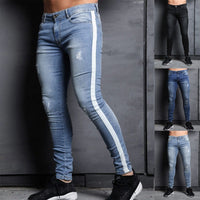 mens brand Skinny jeans Pant Casual Trousers 2018 denim black jeans homme stretch Side Striped pencil Pants fit streetwear 3XL