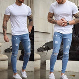 Fashion Man Slim Destroyed Stretchy Ripped Skinny Biker Men Taped Fit Pants